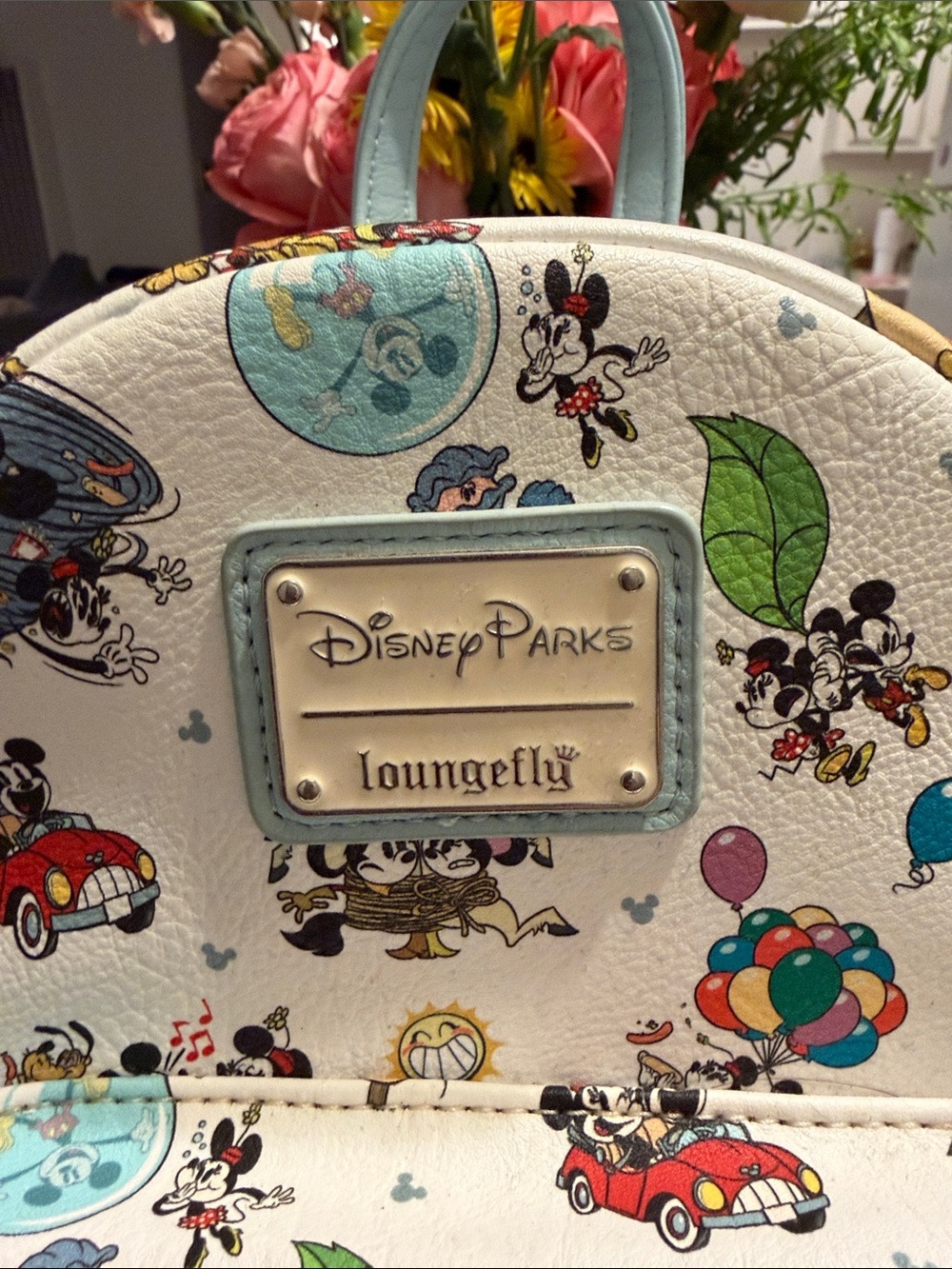Disney Parks Loungefly White Mini Backpack with Multicolor Mickey Prints